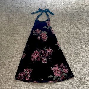 Halter black floral dress